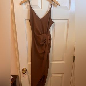 H&M brown wrap midi dress S